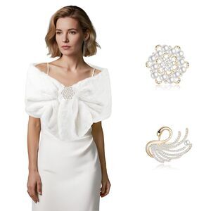 4254 White Faux Fur Shawl Wrap For Women Sleeveless Winter Scarf